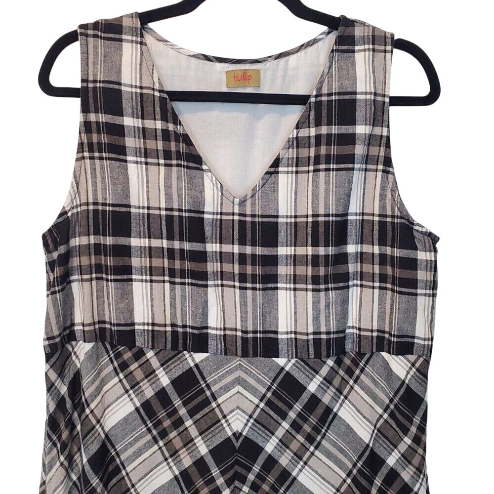 Tulip‎ Plaid Cotton Tank Dress – French Picnic / Lagenlook Summer | Size S - Picture 3 of 8